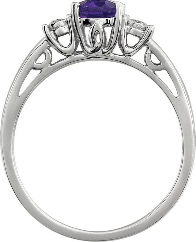 14K Gold Oval Natural Amethyst & Natural Diamond Accented Ring - view 2