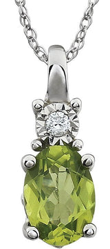 14K Gold Oval Natural Peridot & Natural Diamond Accented Necklace