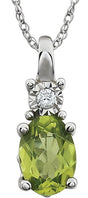 14K Gold Oval Natural Peridot & Natural Diamond Accented Necklace