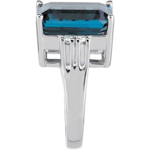 14K Gold Emerald Natural London Blue Topaz & Natural Diamond Accented Ring – 14x10mm - view 3