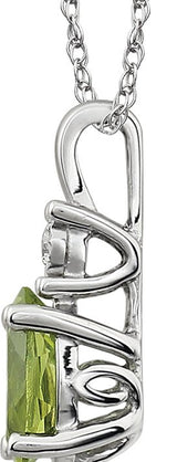 14K Gold Oval Natural Peridot & Natural Diamond Accented Necklace - view 2