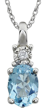 14K Gold Oval Natural Sky Blue Topaz & Natural Diamond Accented Necklace