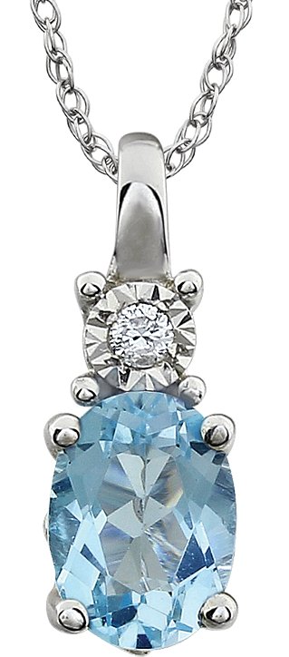 14K Gold Oval Natural Sky Blue Topaz & Natural Diamond Accented Necklace