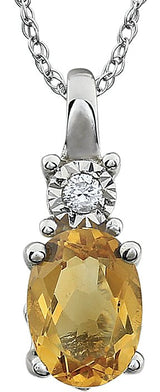 14K Gold Oval Natural Citrine & Natural Diamond Accented Necklace