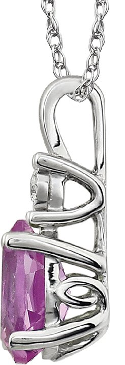 14K Gold Oval Lab-Grown Pink Sapphire & Natural Diamond Accented Necklace - view 2