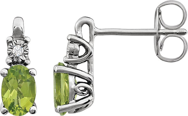 14K Gold Oval Natural Peridot & Natural Diamond Accented Birthstone Earrings