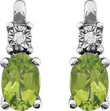 14K Gold Oval Natural Peridot & Natural Diamond Accented Birthstone Earrings - view 2