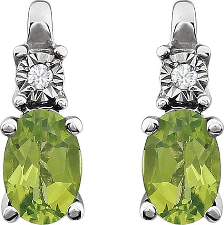 14K Gold Oval Natural Peridot & Natural Diamond Accented Birthstone Earrings - view 2