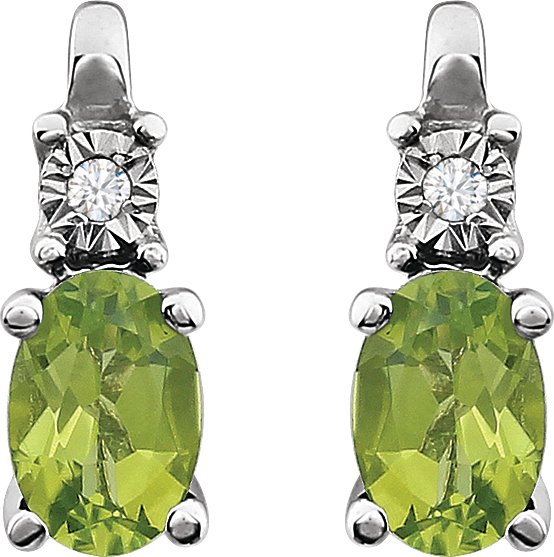 14K Gold Oval Natural Peridot & Natural Diamond Accented Birthstone Earrings - view 2