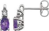 14K Gold Oval Natural Amethyst & Natural Diamond Accented Birthstone Earrings