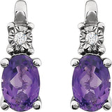 14K Gold Oval Natural Amethyst & Natural Diamond Accented Birthstone Earrings - view 2