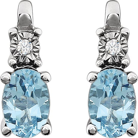 14K Gold Oval Natural Sky Blue Topaz & Natural Diamond Accented Birthstone Earrings - view 2