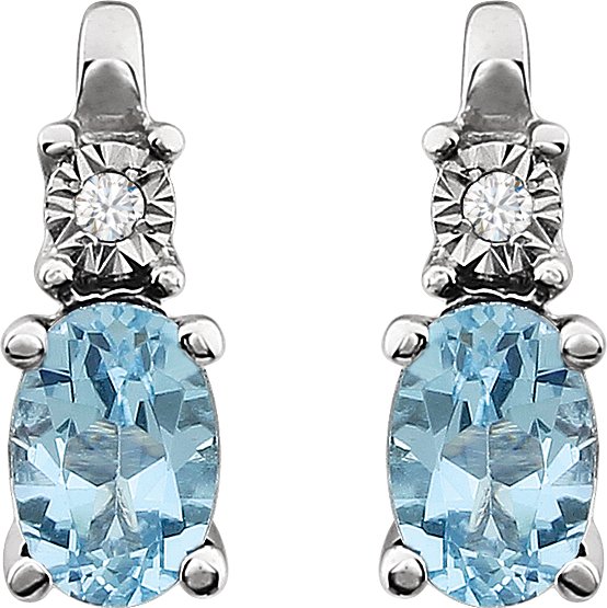 14K Gold Oval Natural Sky Blue Topaz & Natural Diamond Accented Birthstone Earrings - view 2
