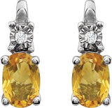 14K Gold Oval Natural Citrine & Natural Diamond Accented Birthstone Earrings - view 2