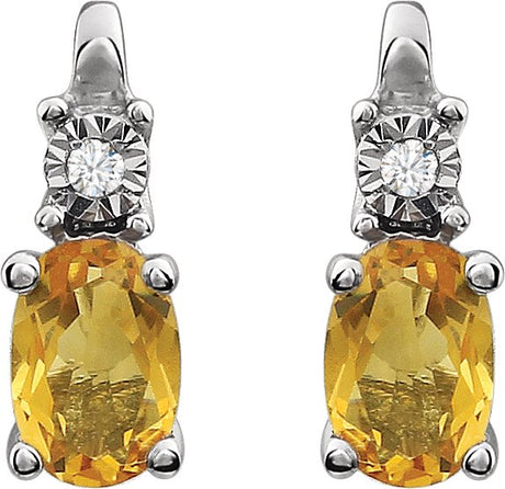 14K Gold Oval Natural Citrine & Natural Diamond Accented Birthstone Earrings - view 2
