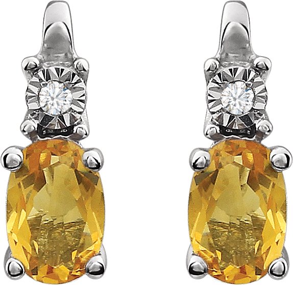 14K Gold Oval Natural Citrine & Natural Diamond Accented Birthstone Earrings - view 2