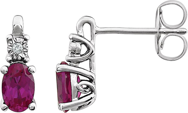 14K Gold Oval Lab-Grown Ruby & Natural Diamond Accented Birthstone Earrings