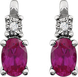 14K Gold Oval Lab-Grown Ruby & Natural Diamond Accented Birthstone Earrings - view 2
