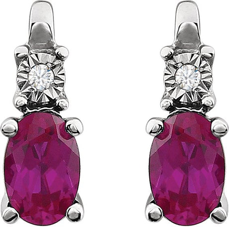 14K Gold Oval Lab-Grown Ruby & Natural Diamond Accented Birthstone Earrings - view 2