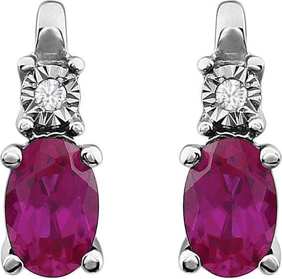 14K Gold Oval Lab-Grown Ruby & Natural Diamond Accented Birthstone Earrings - view 2