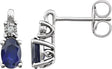 14K Gold Oval Lab-Grown Blue Sapphire & Natural Diamond Accented Birthstone Earrings – 6x4mm