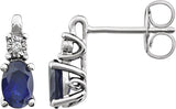 14K Gold Oval Lab-Grown Blue Sapphire & Natural Diamond Accented Birthstone Earrings – 6x4mm
