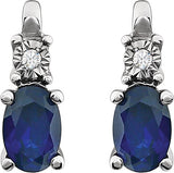 14K Gold Oval Lab-Grown Blue Sapphire & Natural Diamond Accented Birthstone Earrings – 6x4mm - view 2