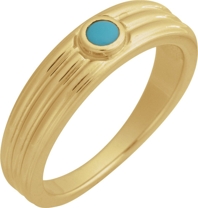 14K Gold Oval Natural Turquoise Cabochon Ring – 5x3mm - Yellow Gold