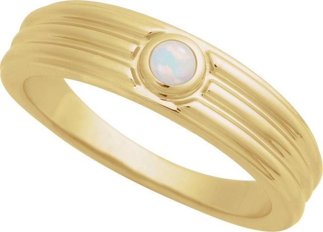 14K Gold Oval Natural White Opal Cabochon Ring – 5x3mm - Yellow Gold - view 4