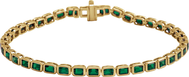 14K Gold Emerald Natural Tsavorite Garnet Bezel-Set Line Bracelet - Yellow Gold