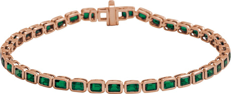 14K Gold Emerald Natural Tsavorite Garnet Bezel-Set Line Bracelet - Rose Gold