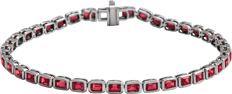 14K Gold Emerald Lab-Grown Ruby Bezel-Set Line Bracelet - White Gold