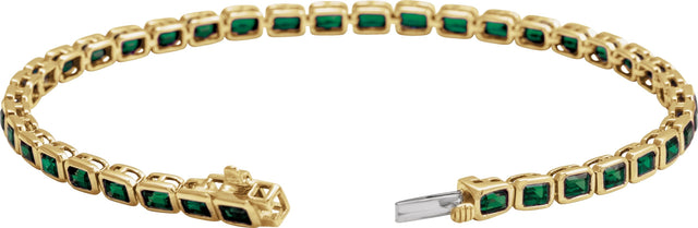 14K Gold Emerald Natural Tsavorite Garnet Bezel-Set Line Bracelet - Yellow Gold - view 2
