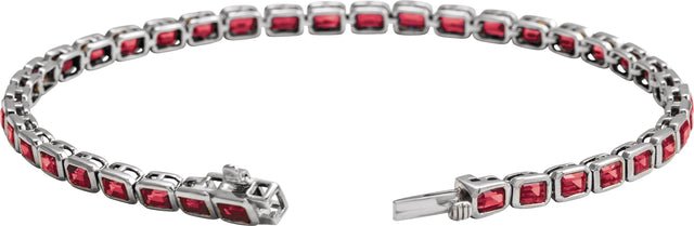 14K Gold Emerald Lab-Grown Ruby Bezel-Set Line Bracelet - White Gold - view 2