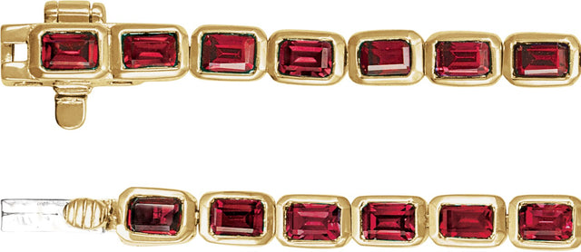 14K Gold Emerald Lab-Grown Ruby Bezel-Set Line Bracelet - Yellow Gold - view 3