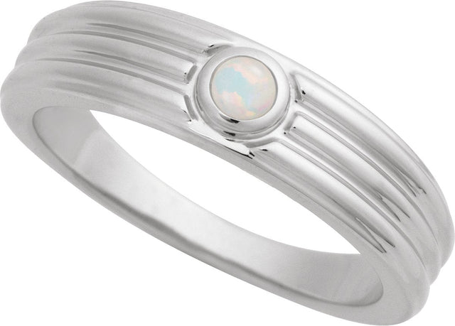 14K Gold Oval Natural White Opal Cabochon Ring – 5x3mm - White Gold - view 4