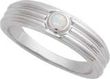 Platinum Oval Natural White Opal Cabochon Ring – 5x3mm - view 4
