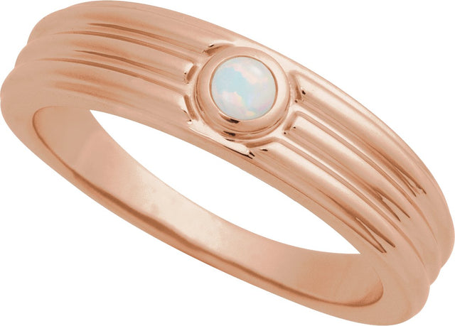 14K Gold Oval Natural White Opal Cabochon Ring – 5x3mm - Rose Gold - view 4