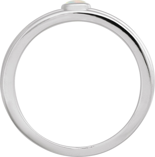 Platinum Oval Natural White Opal Cabochon Ring – 5x3mm - view 2