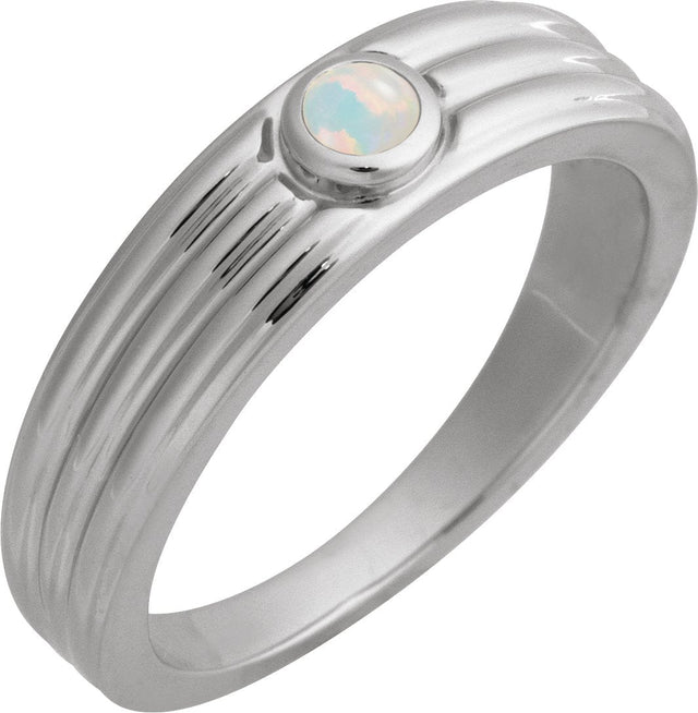 14K Gold Oval Natural White Opal Cabochon Ring – 5x3mm - White Gold