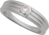 14K Gold Oval Natural Rainbow Moonstone Cabochon Ring – 5x3mm - White Gold - view 4