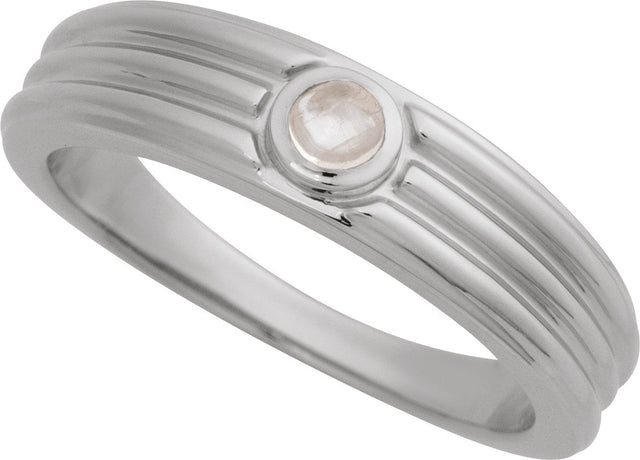 14K Gold Oval Natural Rainbow Moonstone Cabochon Ring – 5x3mm - White Gold - view 4