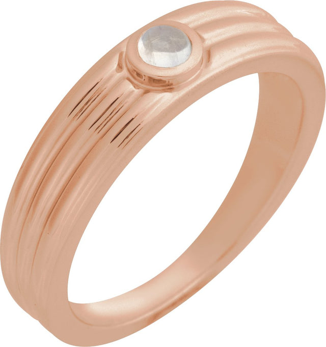 14K Gold Oval Natural Rainbow Moonstone Cabochon Ring – 5x3mm - Rose Gold