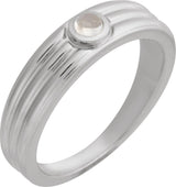 14K Gold Oval Natural Rainbow Moonstone Cabochon Ring – 5x3mm - White Gold
