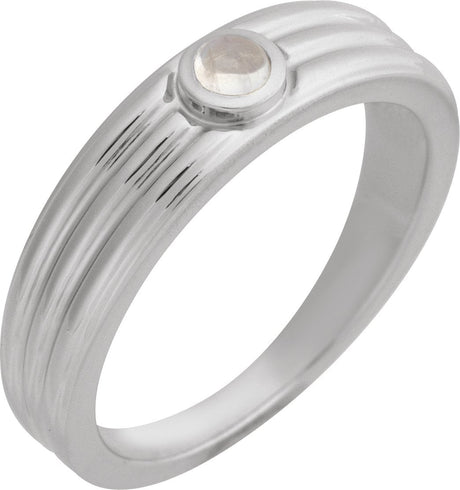 14K Gold Oval Natural Rainbow Moonstone Cabochon Ring – 5x3mm - White Gold