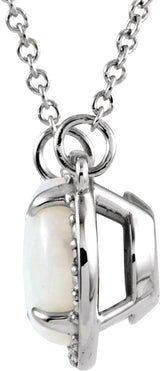 14K Gold Round Natural White Opal & Natural Diamond Halo-Style Necklace – 0.05 CTW - White Gold - view 2