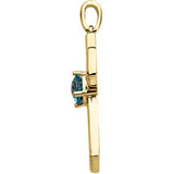 14K Gold Cushion Natural Swiss Blue Topaz Cross Pendant - Yellow Gold - view 2