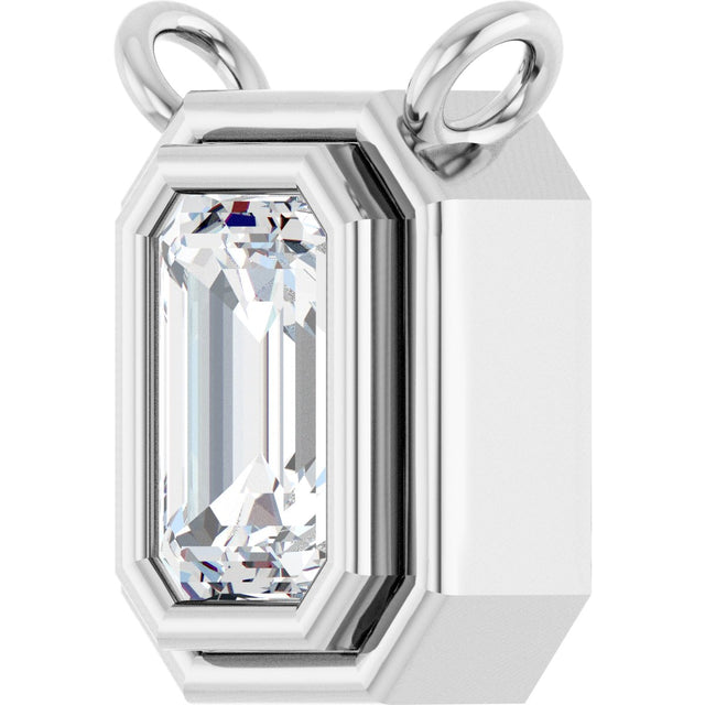 14K Gold Natural White Sapphire Round Bezel-Set Necklace - White Gold - view 2