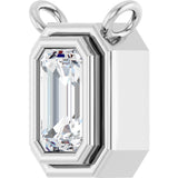 Platinum Emerald Natural White Sapphire Round Bezel-Set Necklace - view 2
