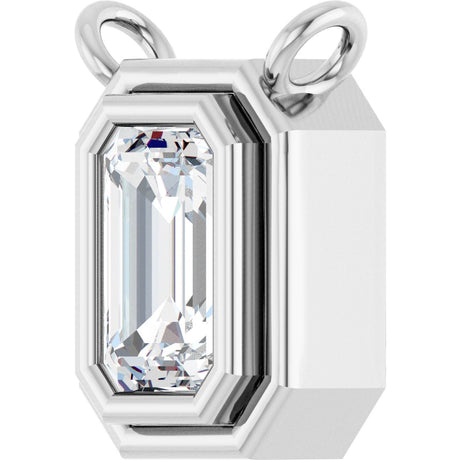 Platinum Emerald Natural White Sapphire Round Bezel-Set Necklace - view 2